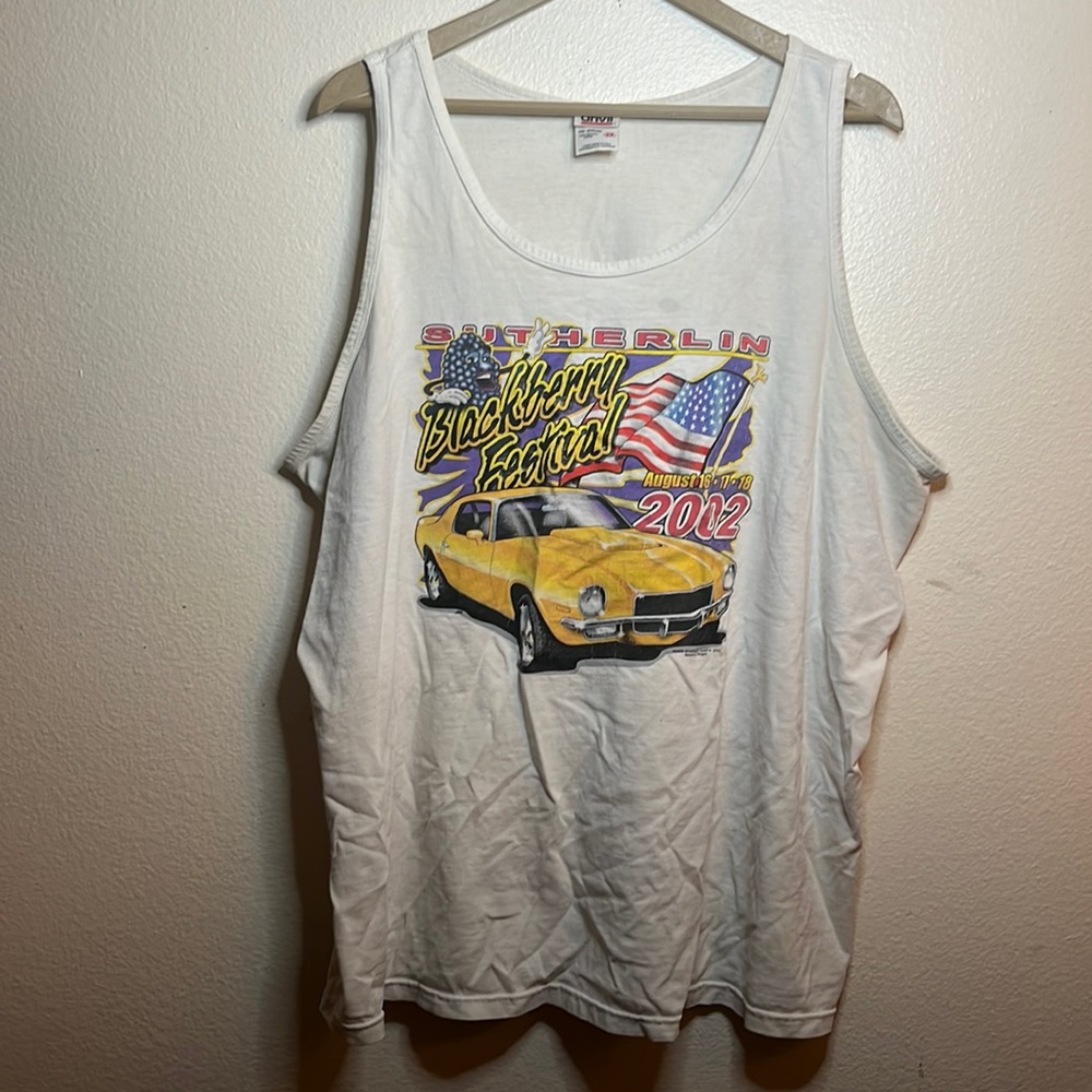 Slightly distressed Blackberry festival Camaro tank top